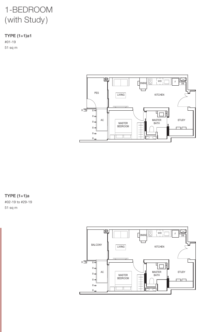 1-Bedroom + Study, Type (1+1)a