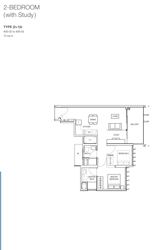 2-Bedroom + Study, Type (2+1)b